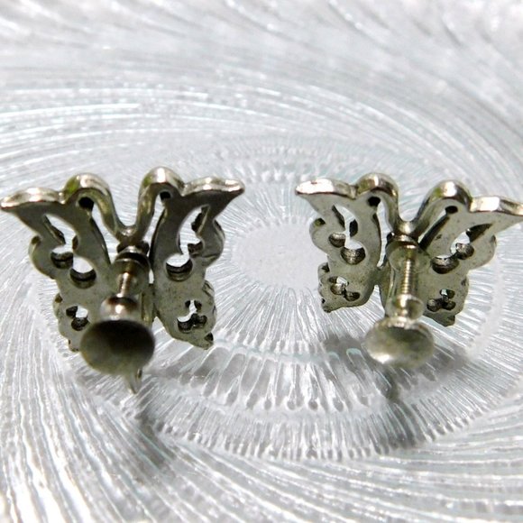Silver Tone Butterfly Screw on Earrings Womens Fashion Jewelry - Picture 6 of 6